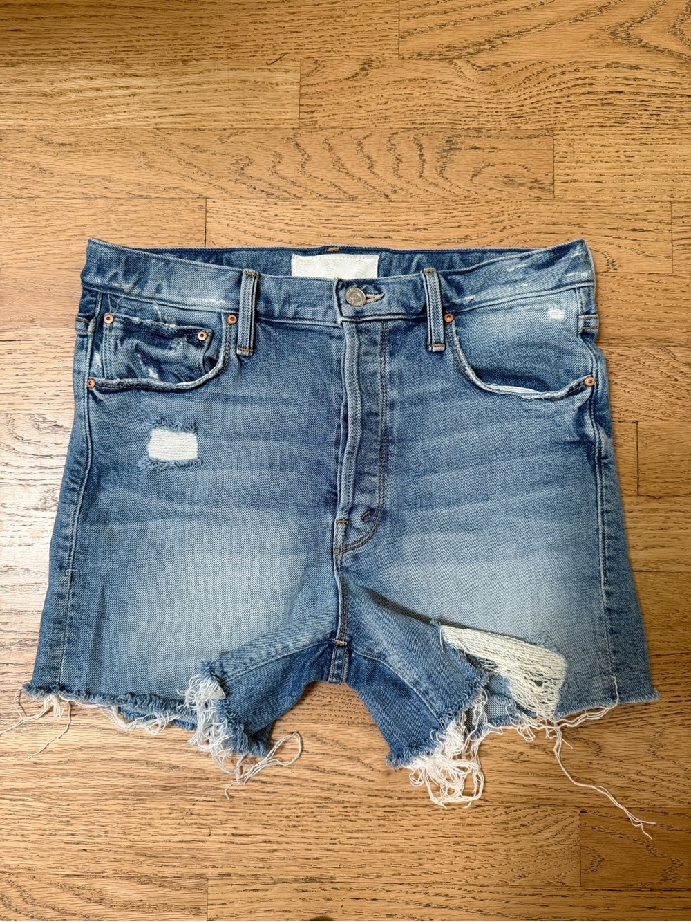 MOTHER Distressed Blue Denim Jean Shorts